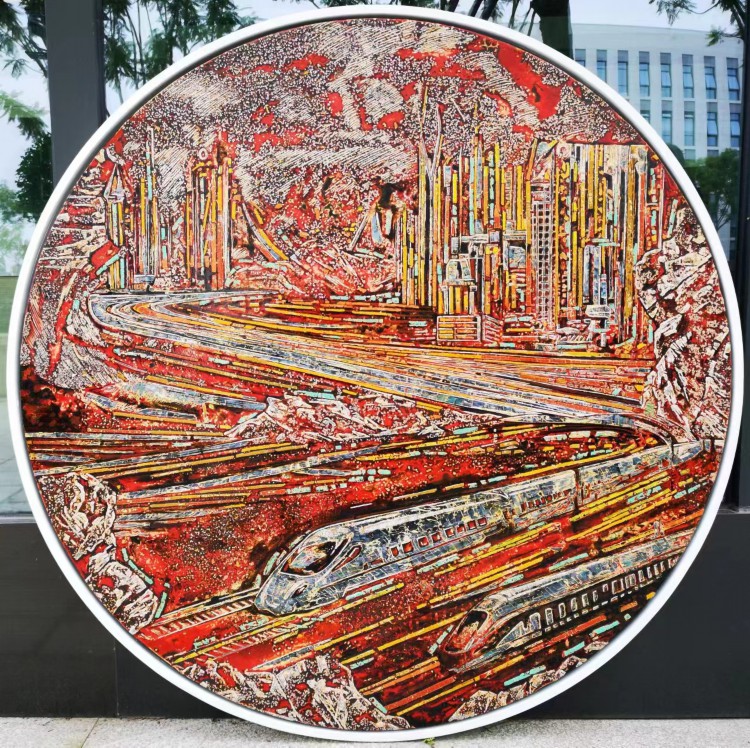 王纯，《中国时速》120X120cm，漆画.jpg